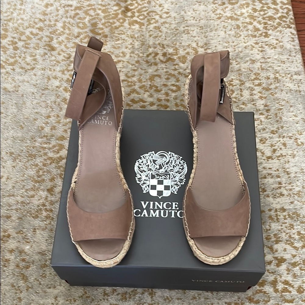 Vince Camuto Tan Espadrille Wedges with Ankle Strap